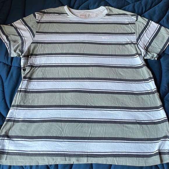 3/$20! EUC RVCA MEN’S XL S/S striped green /navy t-shirt - Picture 2 of 5